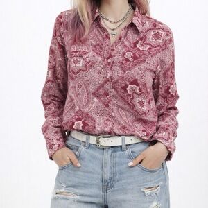 Ariat Women’s Western Red Paisley Button Down Shirt – Long Sleeve Small